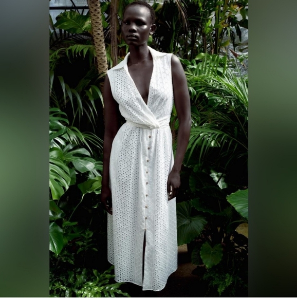 ZARA Openwork Embroidered Eyelet Midi Dress NWT 3017/653 - Picture 2 of 9